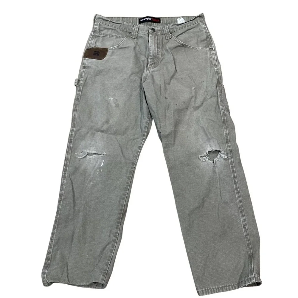 Wrangler RIGGS Workwear Carpenter Pants Distressed Utility Khaki 33x30‎